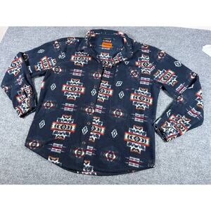 Griffintown Aztec Pattern Men's Navy Blue Button Down Fleece Long Sleeve Medium